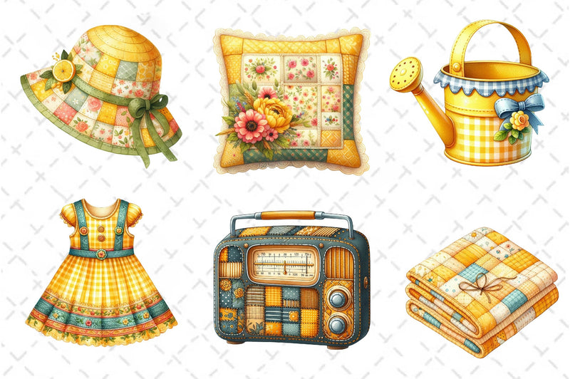 Yellow Patchwork Summer Clipart Bundle 2 - CraftNest - Digital Crafting and Art