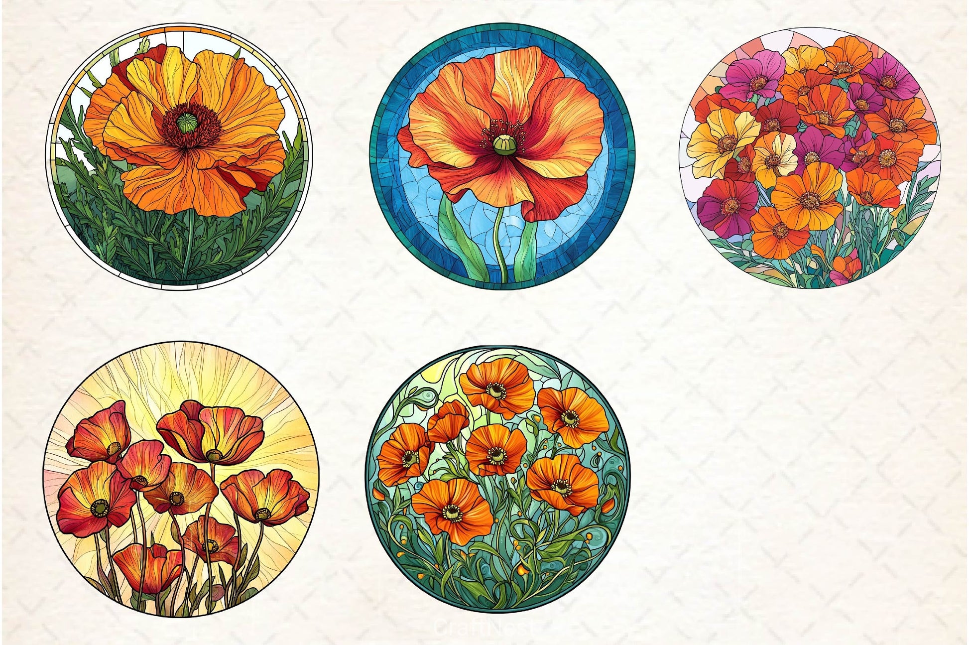 Stained Glass California Poppies Clipart Bundle - CraftNest - Digital Crafting and Art