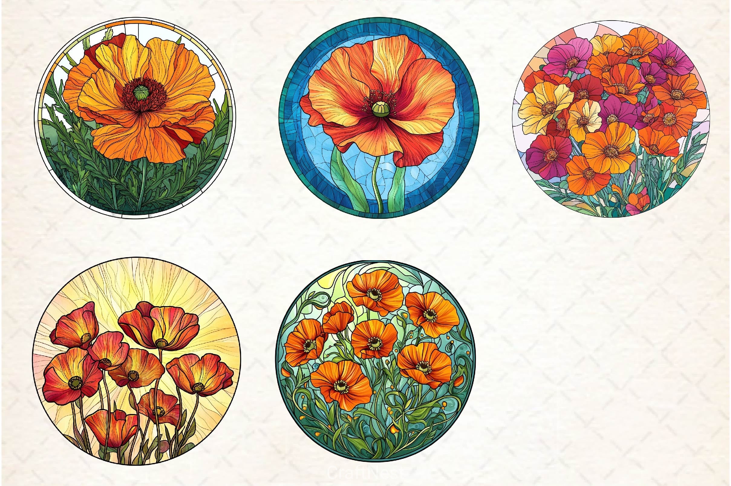 Stained Glass California Poppies Clipart Bundle - CraftNest - Digital Crafting and Art