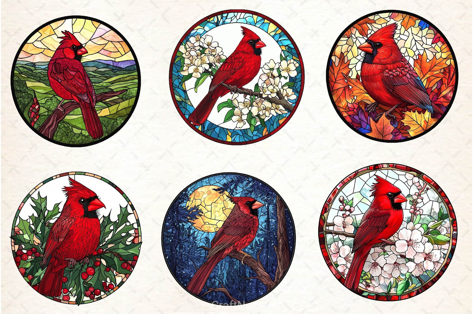 Stained Glass Cardinal Bird Wind Spinner Clipart Bundle - CraftNest - Digital Crafting and Art