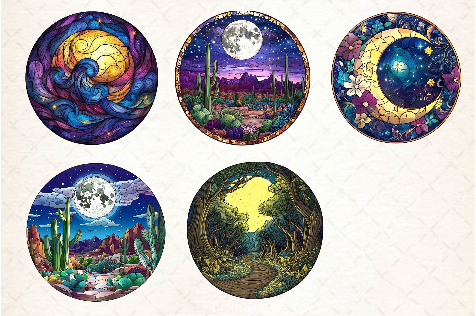 Moonlit Nights Stained Glass Circle Clipart Bundle - CraftNest - Digital Crafting and Art