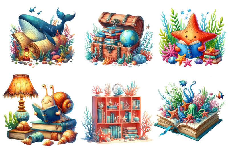 Undersea Reading Clipart Bundle 2 - CraftNest - Digital Crafting and Art