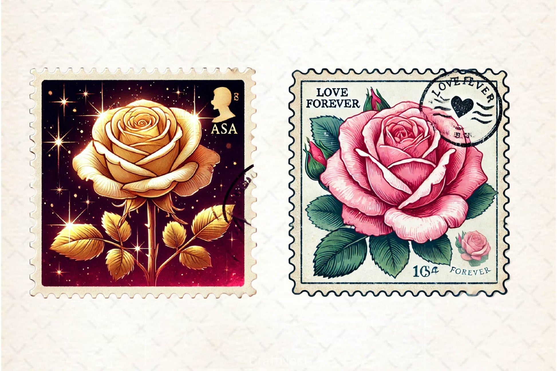 Valentine Rose Postage Stamp Clipart Bundle 2 - CraftNest - Digital Crafting and Art