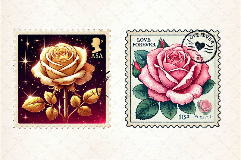 Valentine Rose Postage Stamp Clipart Bundle 2 - CraftNest - Digital Crafting and Art