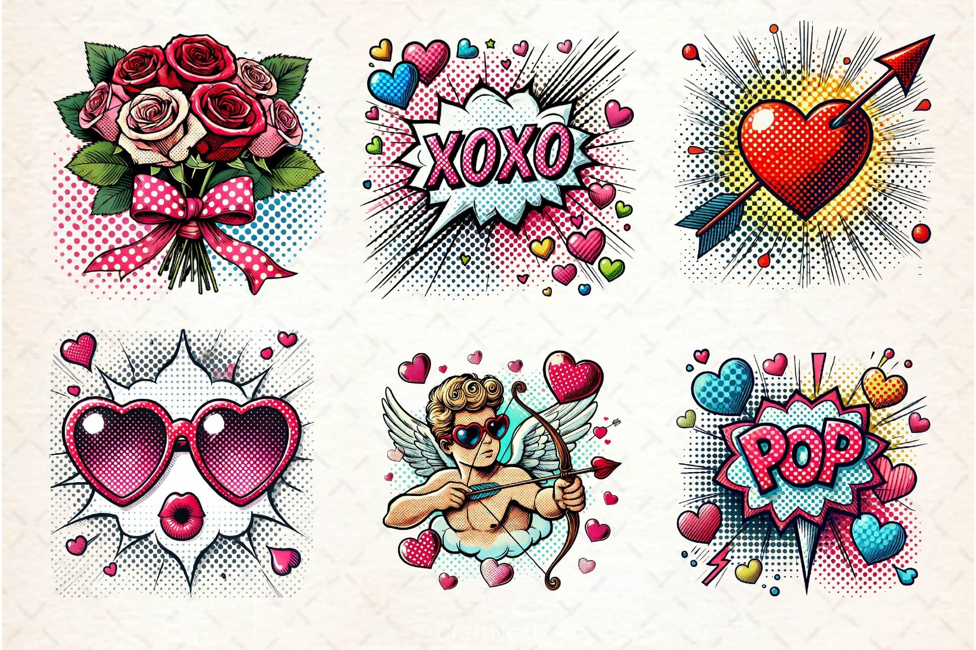 Cute Pop Art Valentines Day Clipart Bundle - CraftNest - Digital Crafting and Art