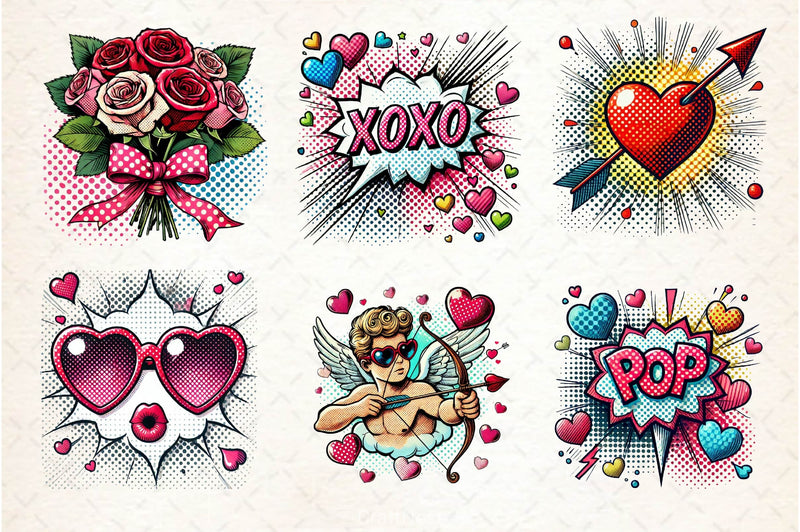 Cute Pop Art Valentines Day Clipart Bundle - CraftNest - Digital Crafting and Art
