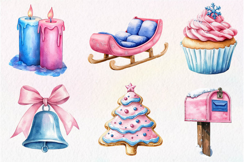 Pink And Blue Christmas Clipart Bundle - CraftNest - Digital Crafting and Art