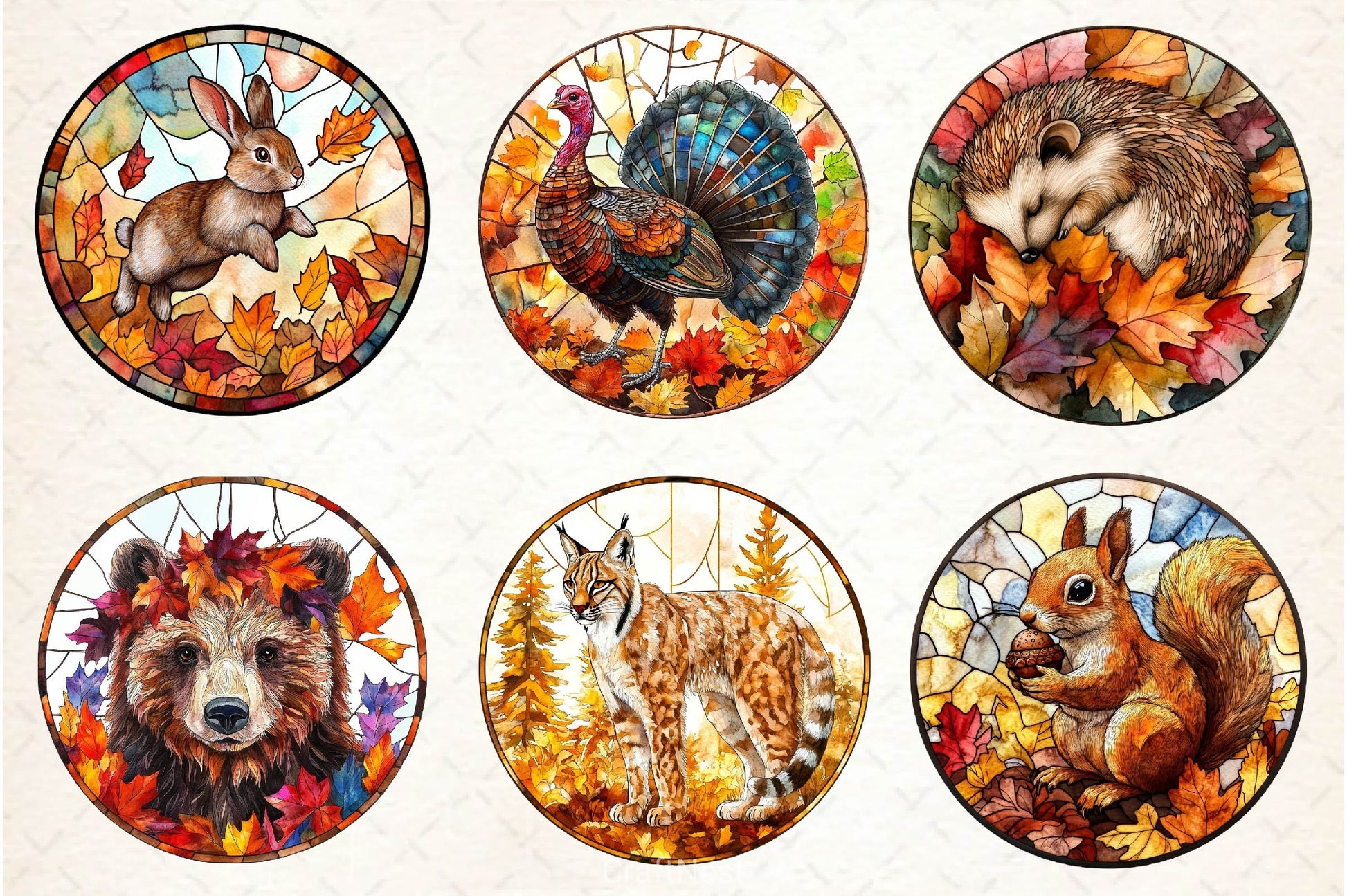 Stained Glass Autumn Animals Clipart Bundle - CraftNest - Digital Crafting and Art