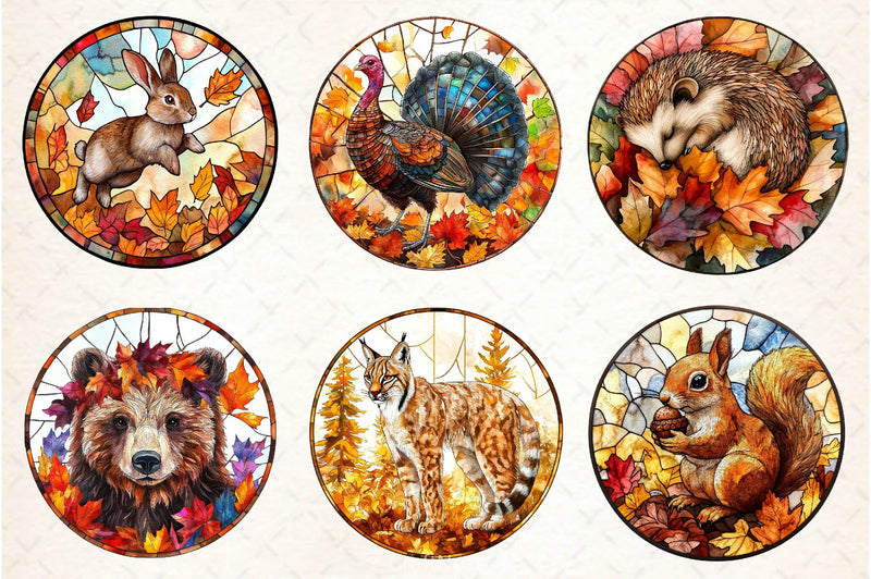 Stained Glass Autumn Animals Clipart Bundle - CraftNest - Digital Crafting and Art
