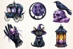 Black Purple Gothic Halloween Clipart Bundle - CraftNest - Digital Crafting and Art