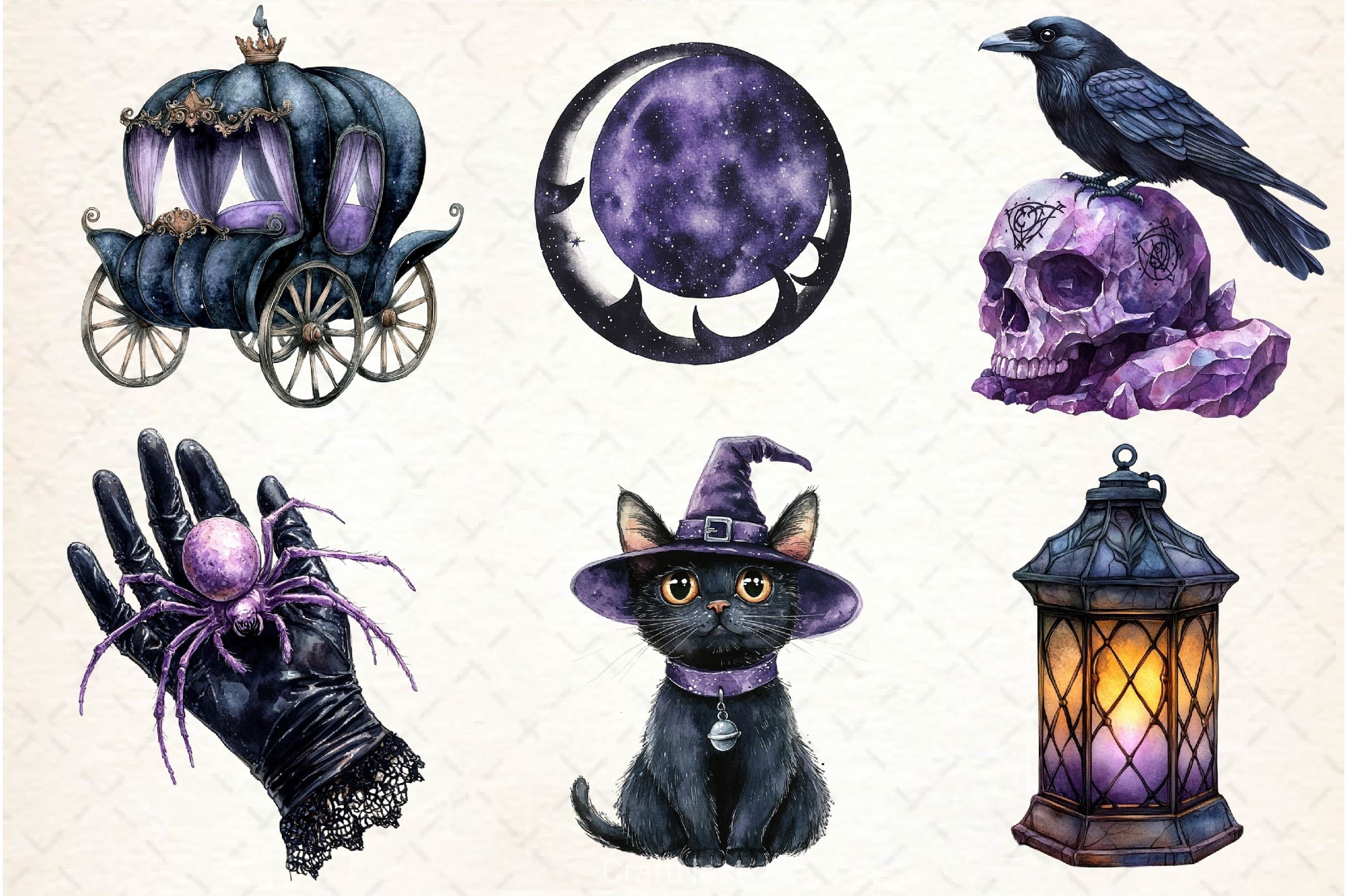 Black Purple Gothic Halloween Clipart Bundle - CraftNest - Digital Crafting and Art