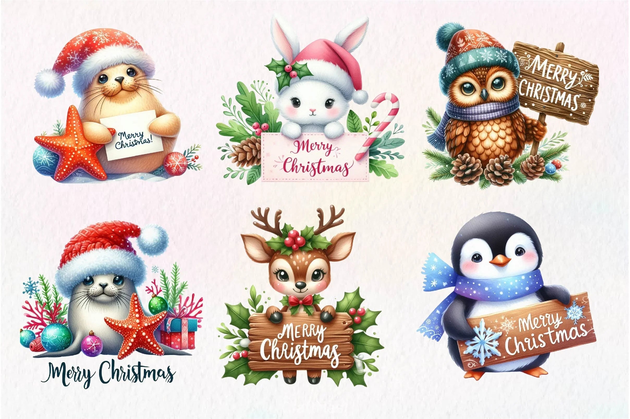 Merry Christmas Animals Clipart Bundle - CraftNest - Digital Crafting and Art