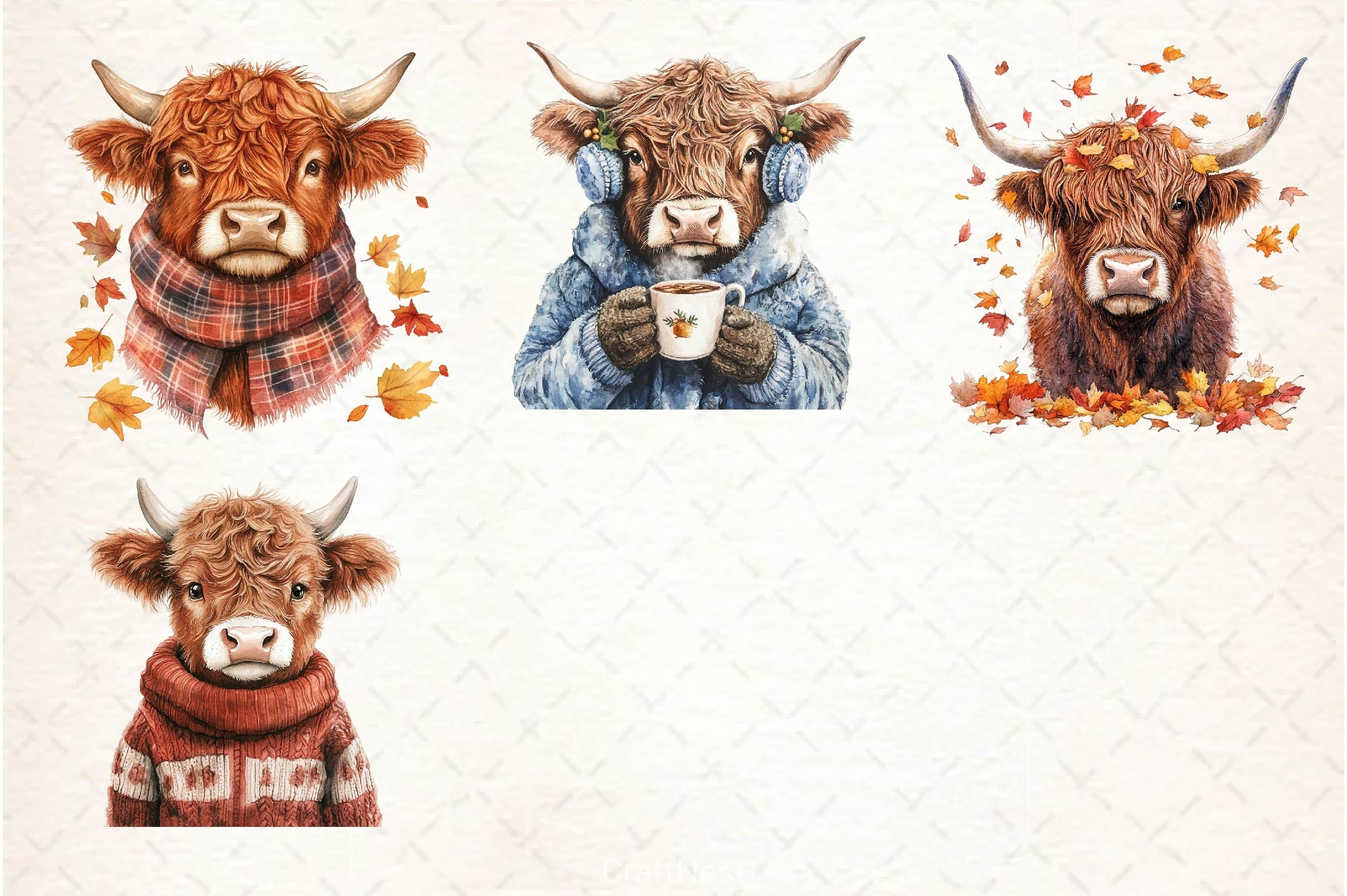 Autumn Funny Highland Cow Clipart Bundle - CraftNest - Digital Crafting and Art