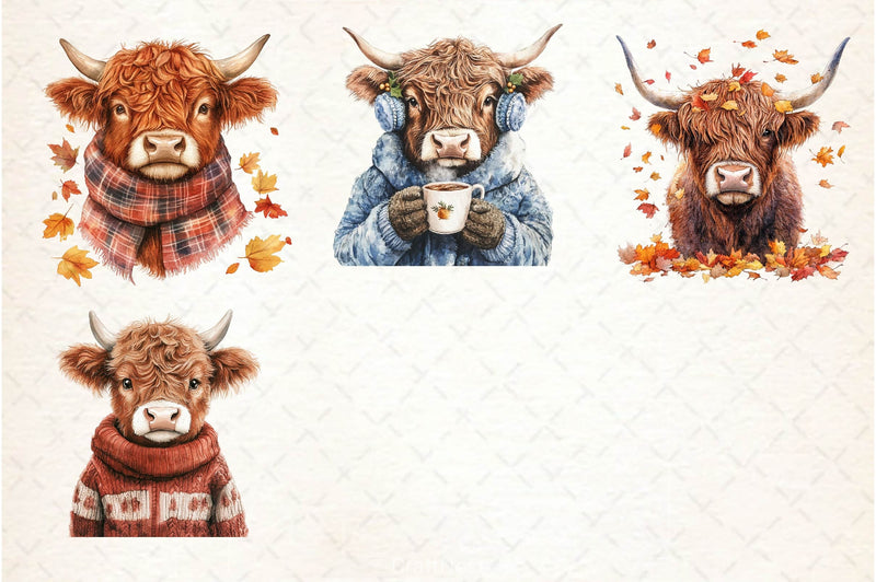 Autumn Funny Highland Cow Clipart Bundle - CraftNest - Digital Crafting and Art