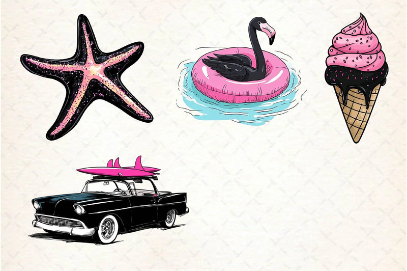Black And Pink Summer Clipart Bundle 5 - CraftNest - Digital Crafting and Art