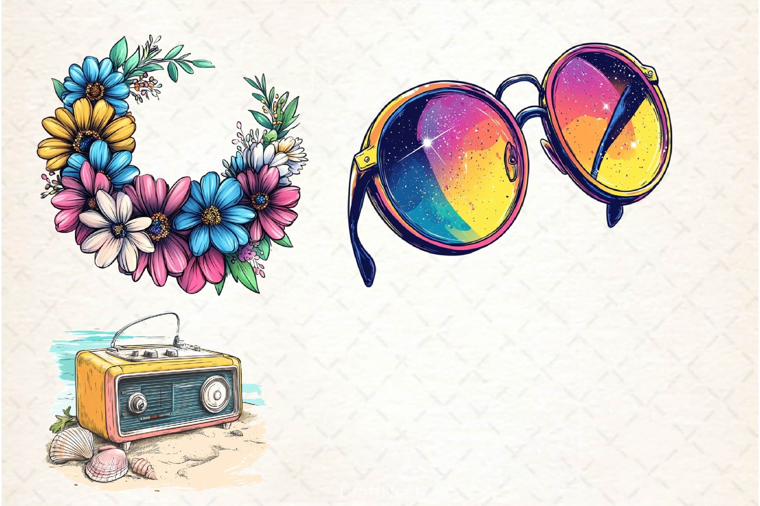 Retro Groovy Summer Clipart Bundle 3 - CraftNest - Digital Crafting and Art