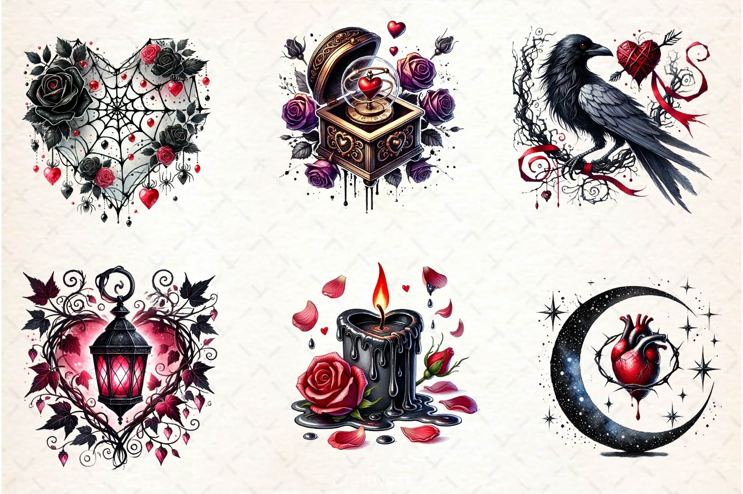 Love Gothic Valentines Day Clipart Bundle - CraftNest - Digital Crafting and Art