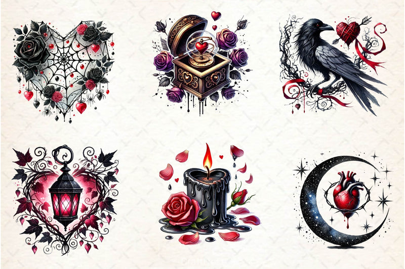 Love Gothic Valentines Day Clipart Bundle - CraftNest - Digital Crafting and Art