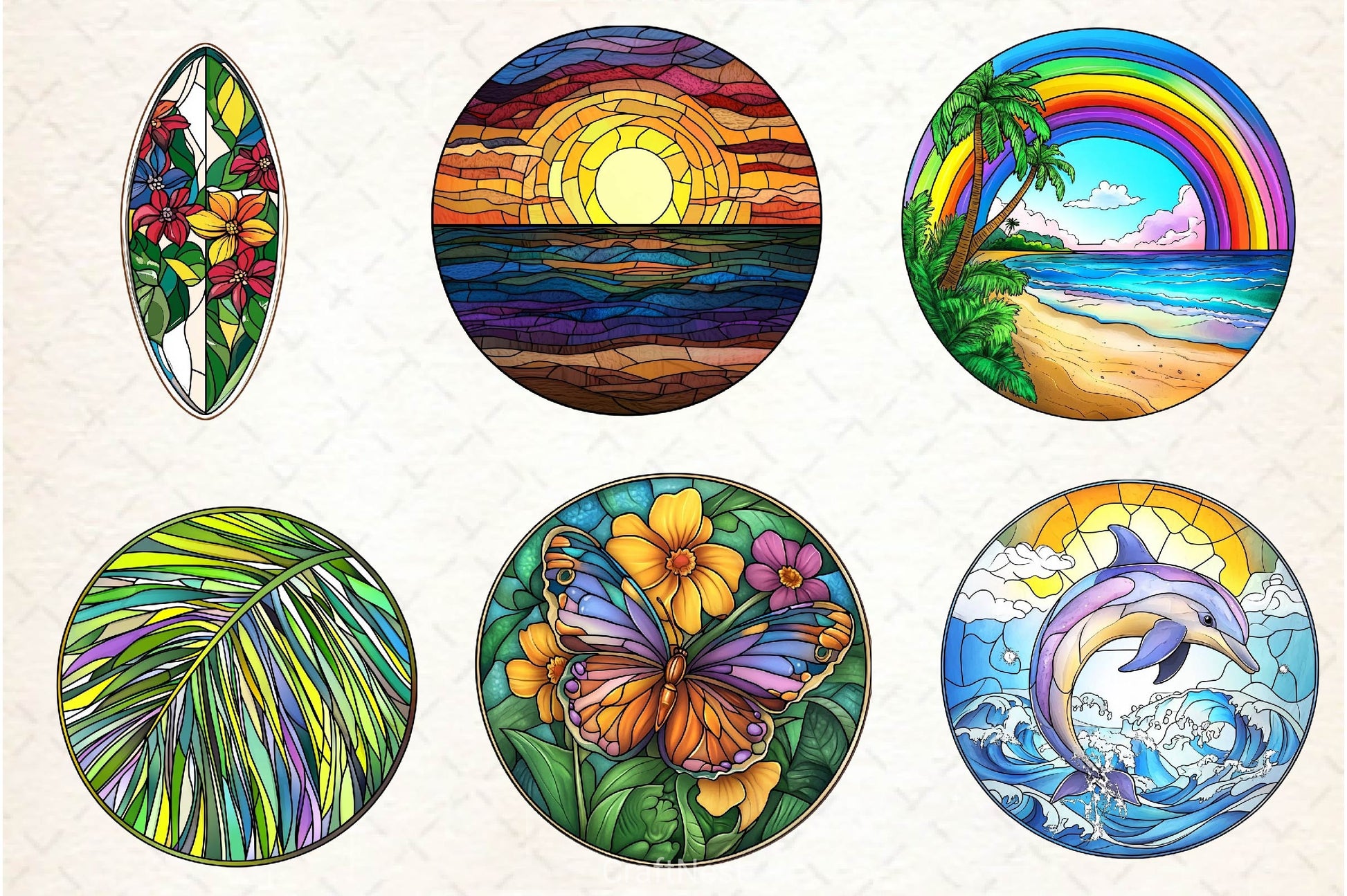 Round Stained Glass Summer Clipart Bundle 4 - CraftNest - Digital Crafting and Art