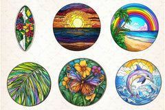 Round Stained Glass Summer Clipart Bundle 4 - CraftNest - Digital Crafting and Art
