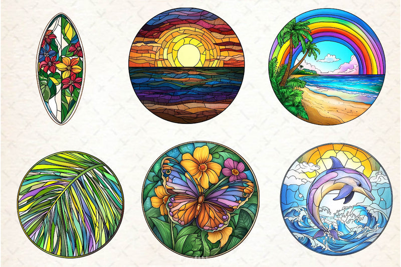 Round Stained Glass Summer Clipart Bundle 4 - CraftNest - Digital Crafting and Art