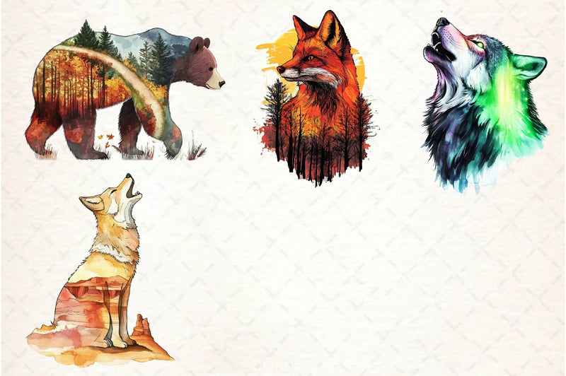 Double Exposure Woodland Animals Clipart Bundle 2 - CraftNest - Digital Crafting and Art