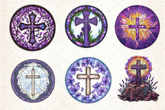 Lavender Blessing & Cross Faux Stained Glass Clipart Bundle - CraftNest - Digital Crafting and Art