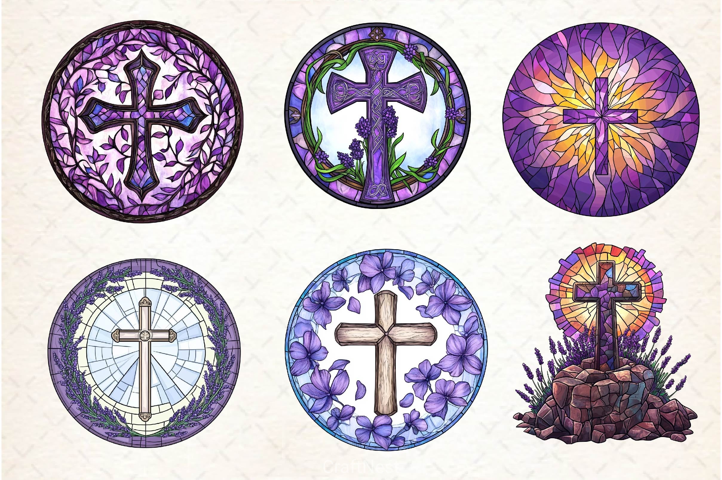 Lavender Blessing & Cross Faux Stained Glass Clipart Bundle - CraftNest - Digital Crafting and Art