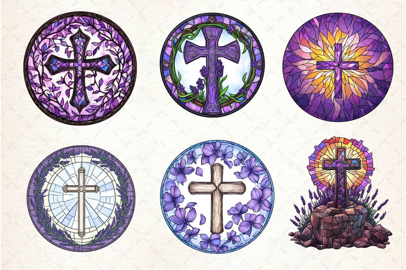 Lavender Blessing & Cross Faux Stained Glass Clipart Bundle - CraftNest - Digital Crafting and Art