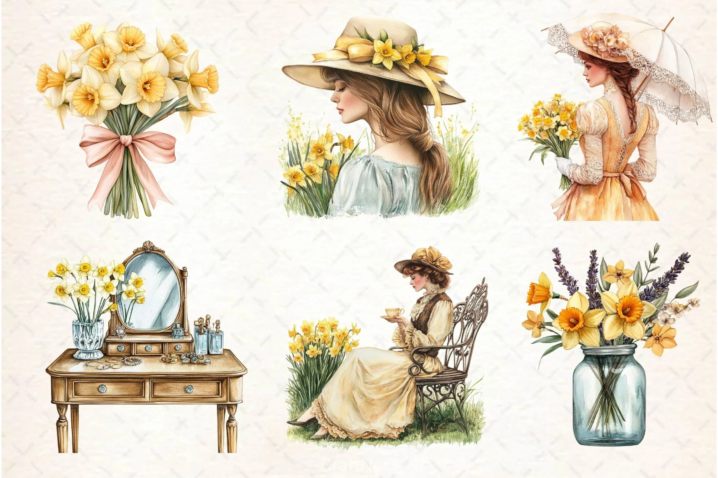 Spring Daffodils Coquette Clipart Bundle - CraftNest - Digital Crafting and Art
