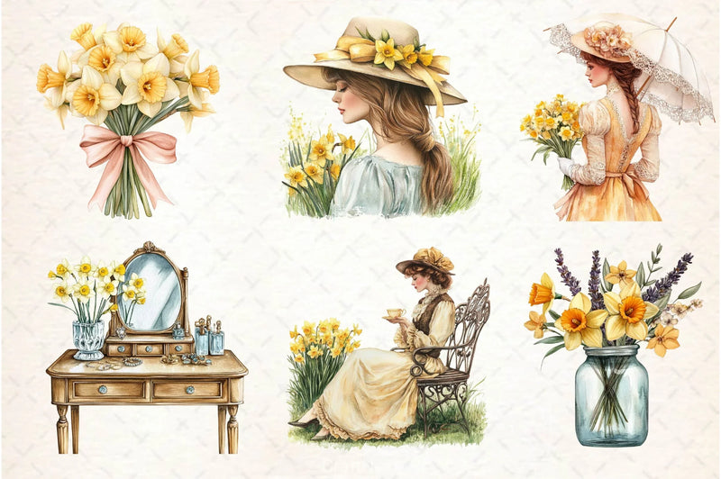 Spring Daffodils Coquette Clipart Bundle - CraftNest - Digital Crafting and Art