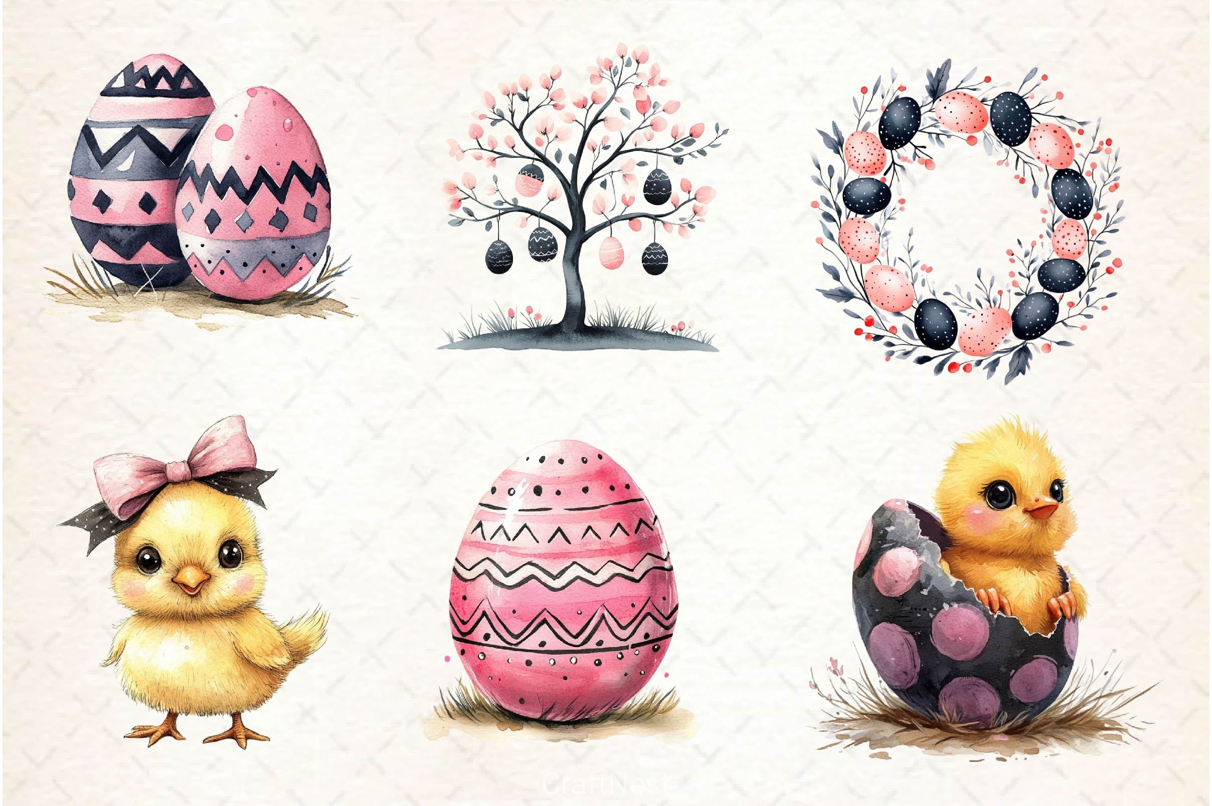 Black & Pink Easter Clipart Bundle 2 - CraftNest - Digital Crafting and Art