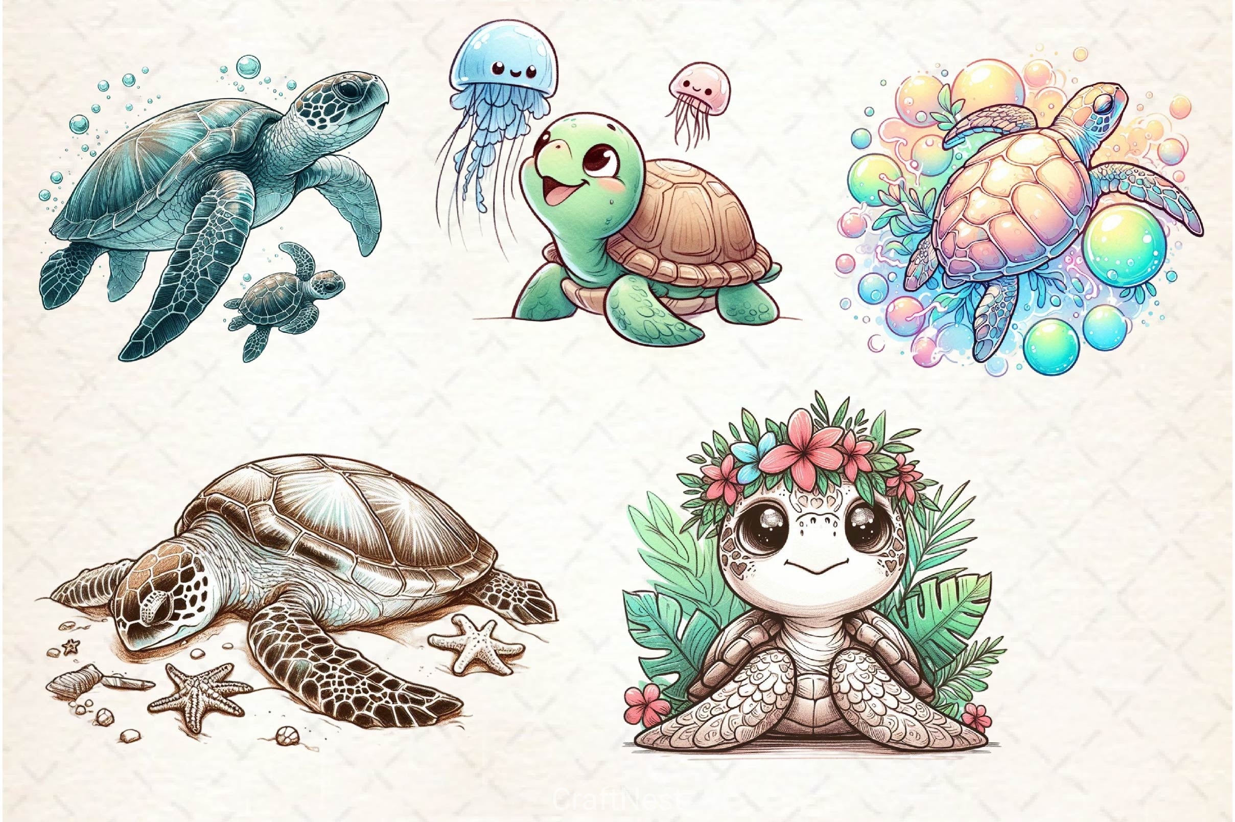Collection Sea Turtle Clipart Bundle - CraftNest - Digital Crafting and Art