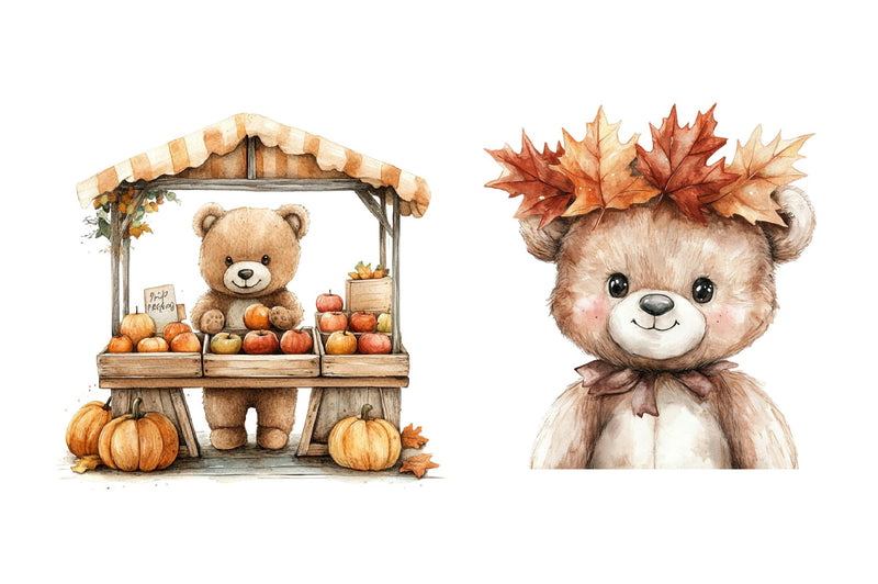 Autumn Teddy Bear Clipart Bundle 3 - CraftNest - Digital Crafting and Art