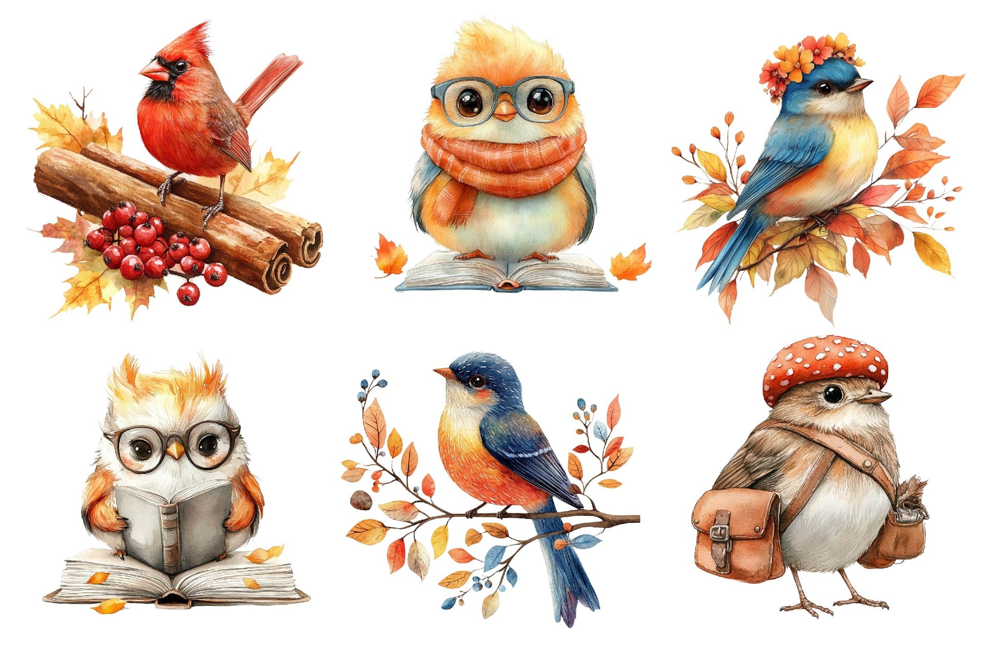 Whimsical Fall Autumn Birds Clipart Bundle - CraftNest - Digital Crafting and Art