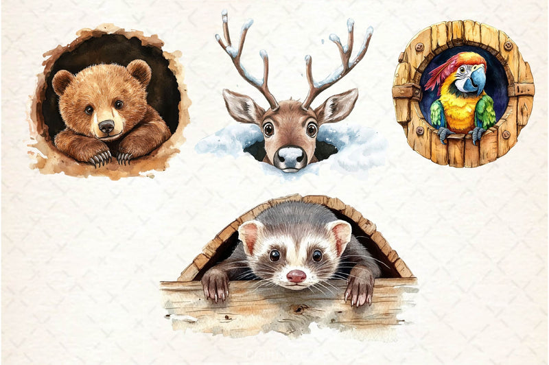 Funny Animals In Hole Clipart Bundle 3 - CraftNest - Digital Crafting and Art