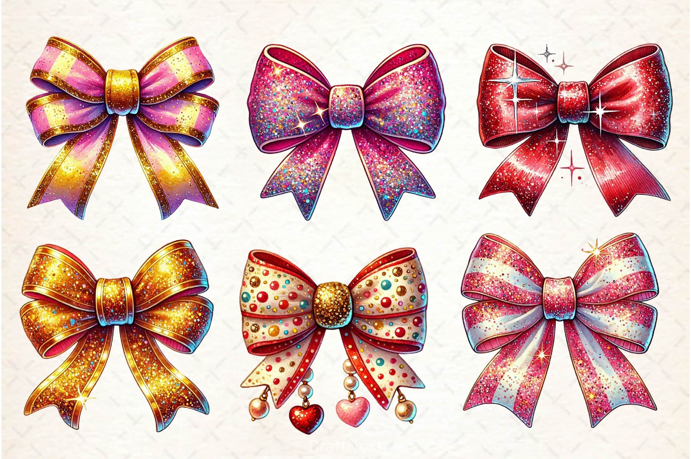 Glitter Coquette Valentine Bow Clipart Bundle - CraftNest - Digital Crafting and Art