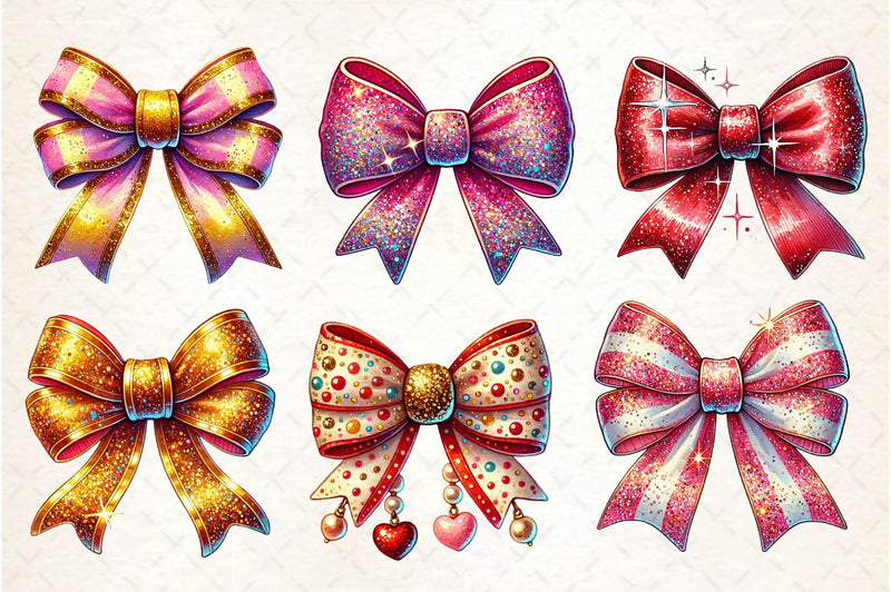 Glitter Coquette Valentine Bow Clipart Bundle - CraftNest - Digital Crafting and Art