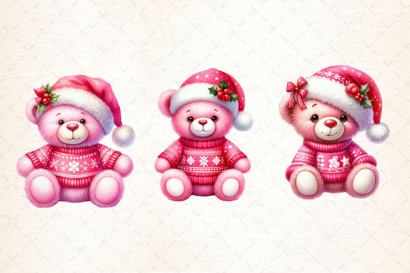 Pink Teddy Bear Christmas Clipart Bundle - CraftNest - Digital Crafting and Art