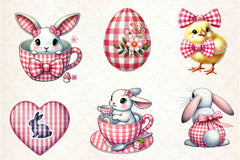 Pink Easter Gingham Ceramic Clipart Bundle 2 - CraftNest - Digital Crafting and Art