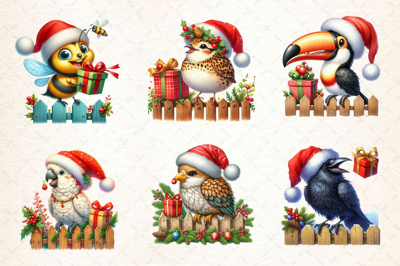 Funny Christmas Birds On Fence Clipart Bundle - CraftNest - Digital Crafting and Art