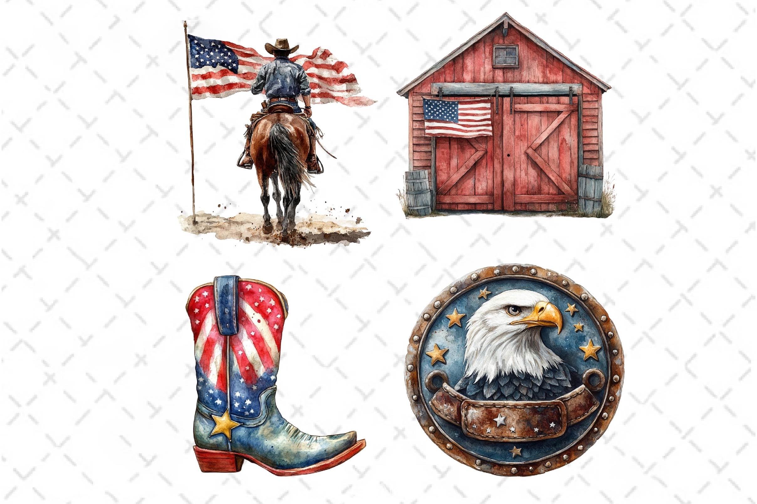 America Cowboy 4th Of July Clipart Bundle - CraftNest - Digital Crafting and Art