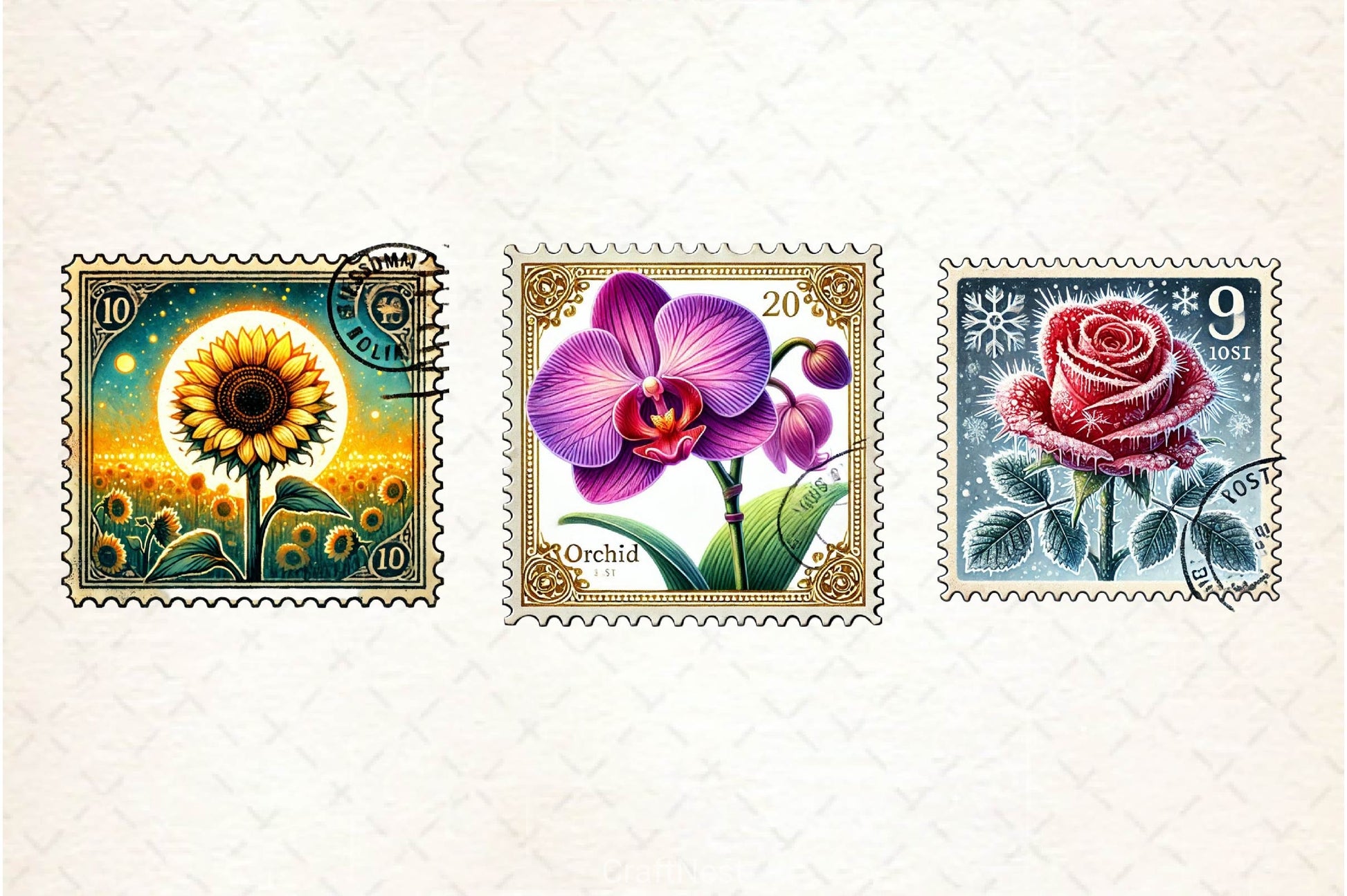 Flowers Postage Stamp Clipart Bundle - CraftNest - Digital Crafting and Art