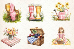 Yellow & Pink Gingham Spring Clipart Bundle - CraftNest - Digital Crafting and Art