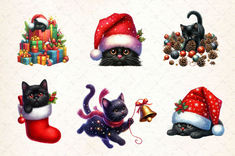 Funny Christmas Black Cat Clipart Bundle 4 - CraftNest - Digital Crafting and Art