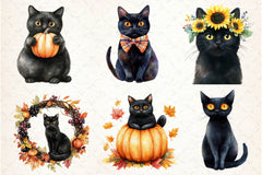 Fall Autumn Black Cat Clipart Bundle - CraftNest - Digital Crafting and Art