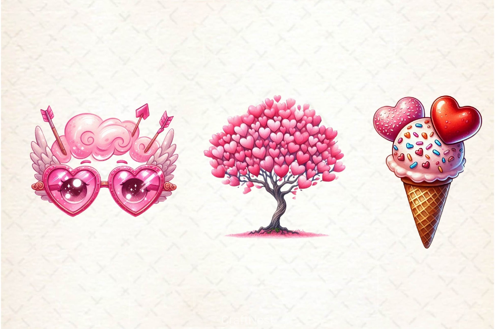 Whimsical Pink Valentines Day Clipart Bundle - CraftNest - Digital Crafting and Art