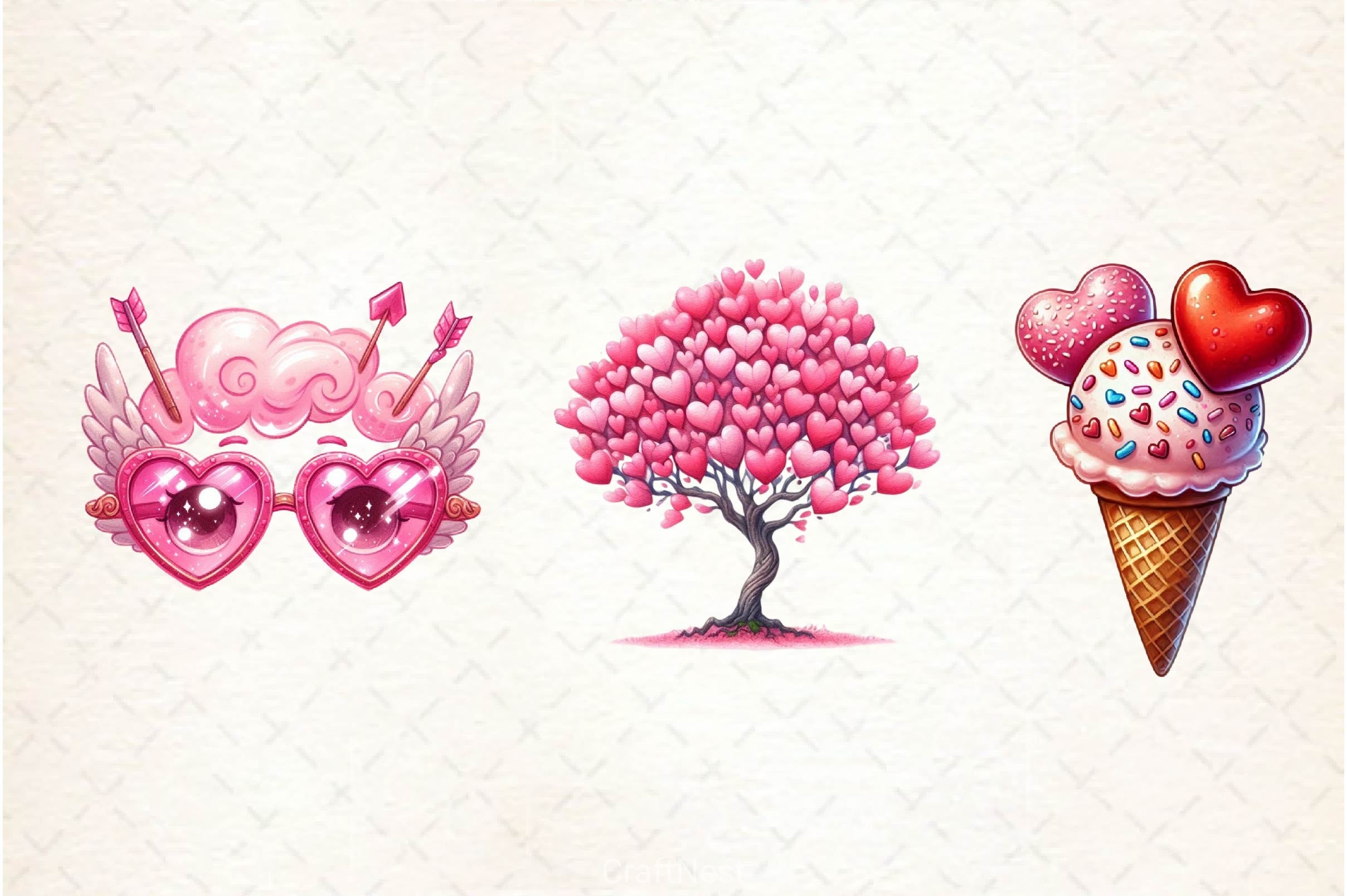 Whimsical Pink Valentines Day Clipart Bundle - CraftNest - Digital Crafting and Art