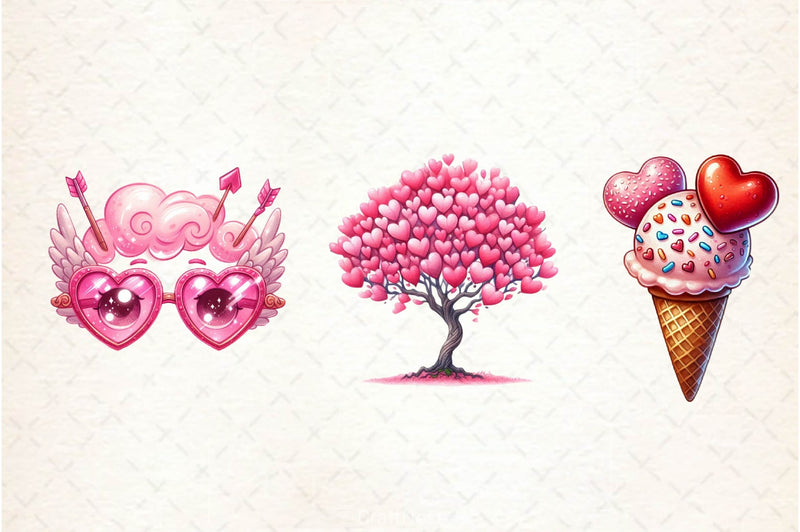 Whimsical Pink Valentines Day Clipart Bundle - CraftNest - Digital Crafting and Art