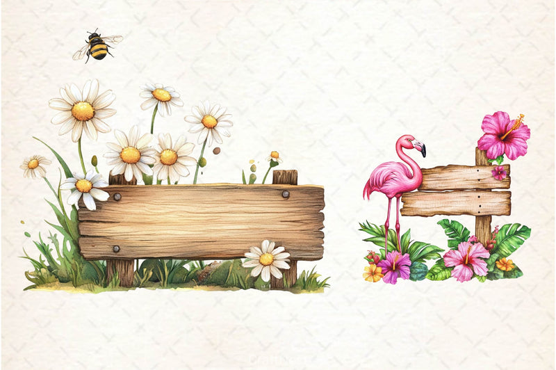 Summer Day Wooden Sign Clipart Bundle - CraftNest - Digital Crafting and Art